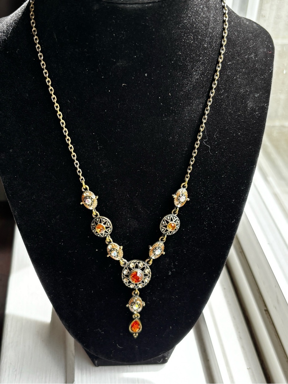 Vintage Nina Ricci Orange Crystal Pendant Necklace - Picture 2 of 4